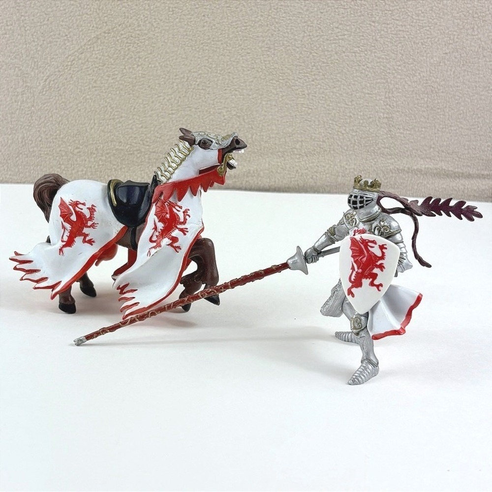 2006 PAPO Red‎ Dragon Jousting Midevil Knight and Horse Red and White